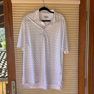 Straight Down Men's White Palm Tree Print Polo Golf Shirt